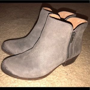 Lucky Brand Distressed Grey Suede Booties- Size 9